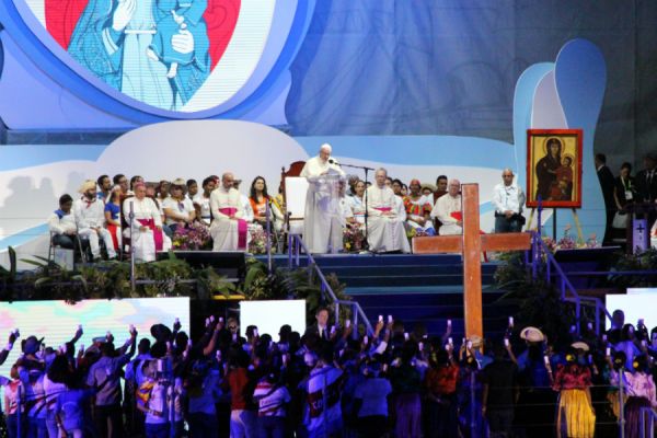 Pope Francis preaches at the Via Crucis during World Youth Day in Panama City, Jan. 25, 2019. Jonah McKeown/CNA.