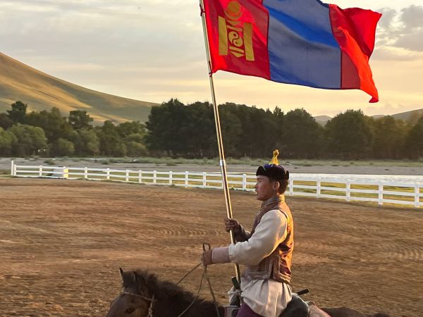 Cardinals, visiting Catholics, and the Vatican press corps were invited to experience Mongolian culture at a “Besreg Naadam” festival 24 miles outside the capital city of Ulaanbaatar on Sept. 1, 2023. The festival was filled with traditional Mongolian dancing, a wrestling tournament, musical performances, an archery competition, and a daring equestrian acrobatics show. Credit: Courtney Mares/CNA
