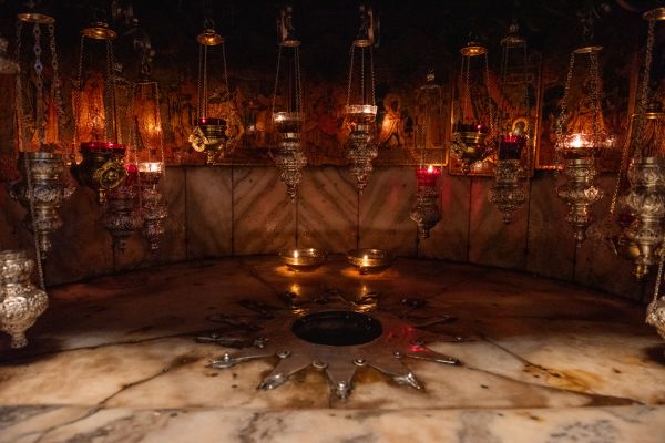 The silver star marking the place where Jesus was born, in the Grotto of the Nativity, inside the Basilica of the Nativity in Bethlehem. Dec. 2, 2023. Credit: Marinella Bandini