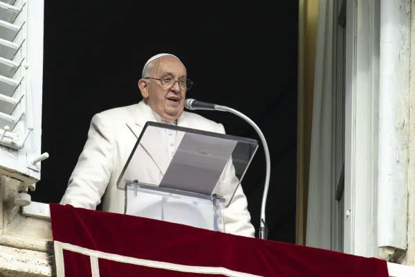 Pope Francis gives his Angelus reflection from the window of the Apostolic Palace on Dec. 8, 2023. Credit: Vatican Media