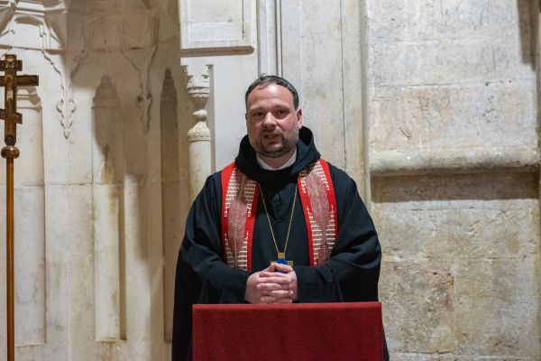 Father Nikodemus Schnabel, abbot of the Benedictine Basilica of the Dormition in Jerusalem, during the ecumenical prayer that took place at the Cenacle on Jan. 25, 2024, during the Week of Prayer for Christian Unity. Credit: Marinella Bandini