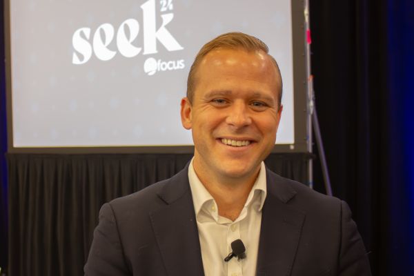 Tim Glemkowski, CEO of the National Eucharistic Revival, at the SEEK conference hosted by the Fellowship of Catholic University Students (FOCUS) in St. Louis Jan. 1–5, 2024. Credit: Jonah McKeown/CNA