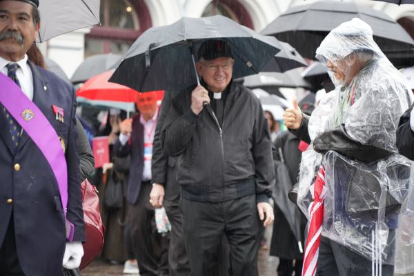 Archbishop Jose Gomez of Los Angeles participates in the 10th annual OneLife LA walk for life on Saturday, Jan. 20, 2024, in Los Angeles. Credit: Sarah Josephine Yaklic/Archdiocese of Los Angeles