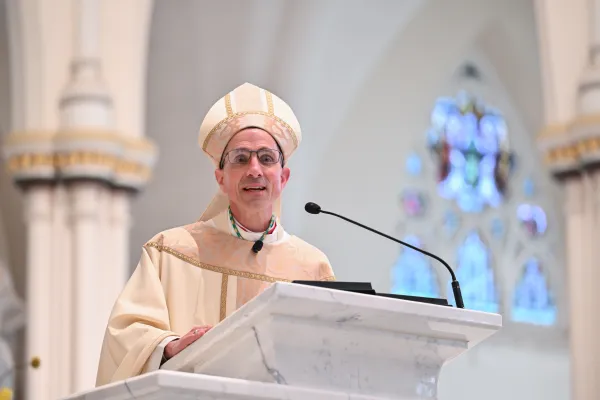 Bishop James Ruggieri speaks to parishioners during his ordination Mass in Portland, Maine, on May 7, 2024. Credit: McKenney Photography