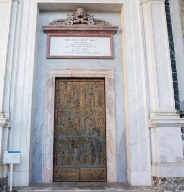 The Holy Door of the papal basilica of St. Paul Outside the Walls, outside Rome. Credit: Daniel Ibáñez/EWTN News