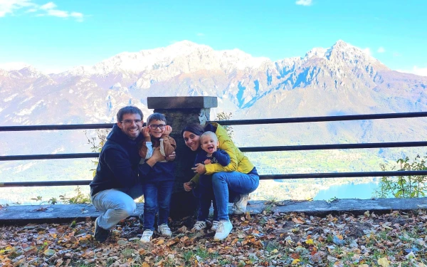 Federica Crippa with her husband, Giacomo, and their two children during a mountain vacation. The birth of the couple's eldest son, who came after two miscarriages, is attributed by them in part to the intercession of Our Lady of the Milk Grotto. Credit: Photo courtesy of Federica Crippa