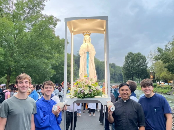 Jeff Miraflor and students from Jesuit High School New Orleans on a pilgrimage to Lourdes before attending to World Youth Day Portugal in 2023. Credit: Photo courtesy of Jeff Miraflor
