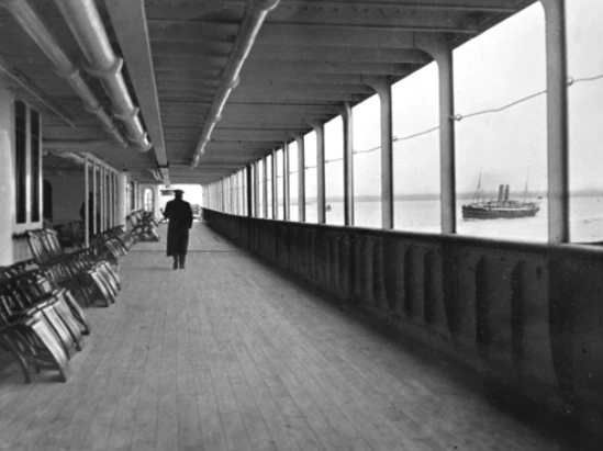 The A Deck of Titanic is seen on April 10, 1912. Credit: Francis Brown/The Father Browne Collection