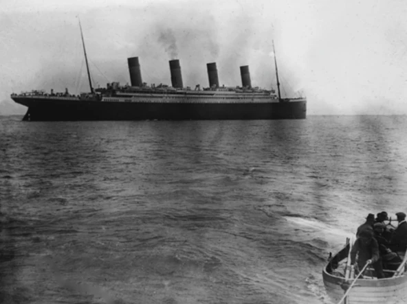 The Titanic is seen in possibly the last photograph of the ship above water, Queenstown, Ireland, April 11, 1912. Credit: Francis Brown/The Father Browne Collection