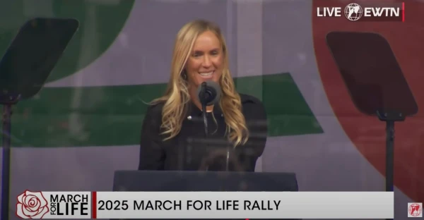 Keynote speaker Bethany Hamilton, a professional surfer from Hawaii whose life story was immortalized in the film “Soul Surfer,” speaks at the March for Life on Jan. 24, 2025, in Washington, D.C. Credit: EWTN/Screenshot