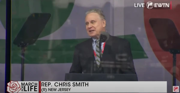 Republican Rep. Chris Smith of New Jersey speaks at the 2025 March for Life on Jan. 24, 2025, at the National Mall in Washington, D.C. Credit: EWTN/Screenshot
