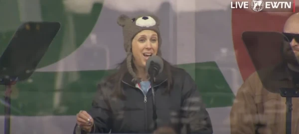 Beverly Jacobson, founder of Mama Bear Care, speaks at the rally on the National Mall on Jan. 24, 2025, before the March for Life. Credit: EWTN screenshot