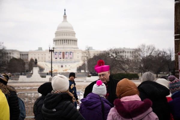Kansas City, Kansas, Archbishop Joseph Naumann joins students at the March for Life on Jan. 24, 2025. Credit: Migi Fabara/EWTN News