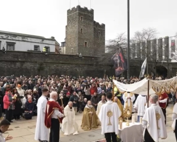 Adoration of the Blessed Sacrament in Guildhall Square, Derry, Ireland, Feb. 1, 2025. Credit: EWTN Ireland