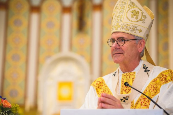 Archbishop Paul S. Coakley preaches during Mass in the cathedral in 2021. Credit: Archdiocese of Oklahoma City
