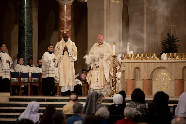 Cardial Robert McElroy incenses the altar before the Mass. Credit: Patrick Ruddy/CNA