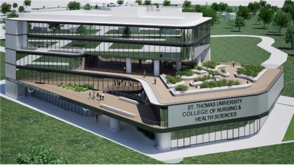 One potential design for the planned 99,000-square-foot nursing college and STEM building. Credit: Courtesy of St. Thomas University