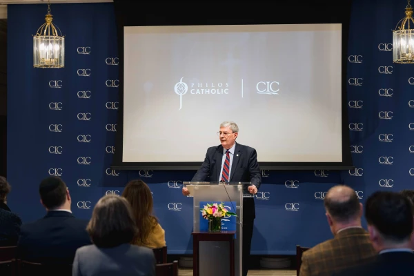 George Weigel speaks at the conference “Catholics and Antisemitism — Facing the Past, Shaping the Future" at the Catholic Information Center in Washington, D.C., on March 10, 2025. Credit: Philos Project by Kalorama Studios