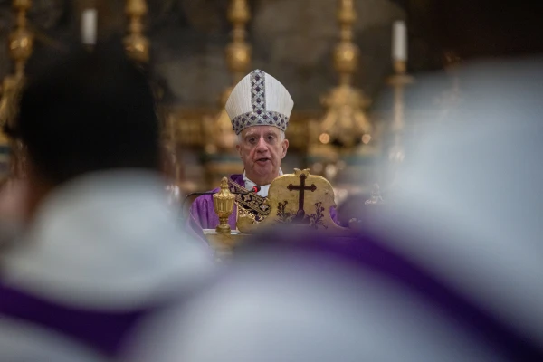 Archbishop Rino Fisichella, pro-prefect of the Vatican’s Dicastery for Evangelization, presided over a special Mass for hundreds of “Missionaries of Mercy”on March 30, 2025, in the Basilica of Sant'Andrea della Valle in Rome. Credit: Daniel Ibañez/CNA