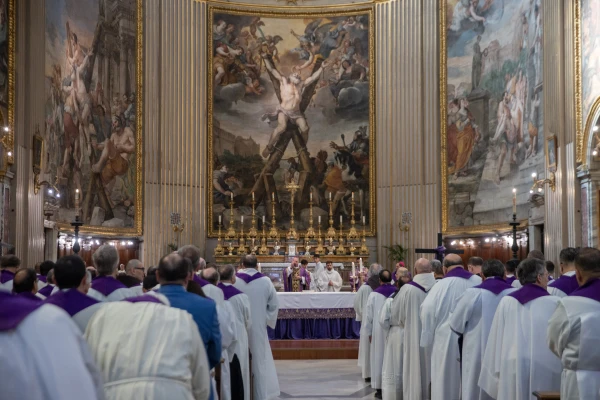 Archbishop Rino Fisichella, pro-prefect of the Vatican’s Dicastery for Evangelization, presided over a special Mass for hundreds of “Missionaries of Mercy”on March 30, 2025, in the Basilica of Sant'Andrea della Valle in Rome. Credit: Daniel Ibañez/CNA
