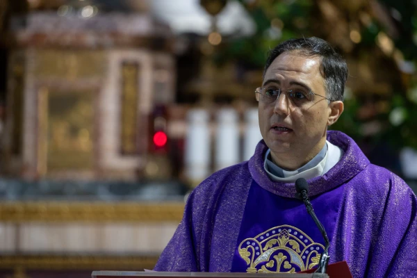 Father Diego Sanz Martinez, OMI, gives the homily during a special memorial Mass for Mother Angelica, the foundress of EWTN, in Rome on March 27, 2025, marking the ninth anniversary of Mother Angelica’s death in 2016. Credit: Daniel Ibañez/CNA