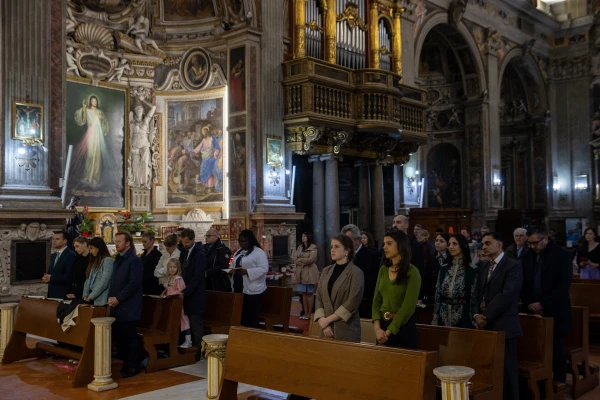 EWTN Vatican Bureau staff — together with their families and friends — participate in a memorial Mass for Mother Angelica, the foundress of EWTN, in Rome on Thursday, March 27, 2025. Credit: Daniel Ibañez/CNA