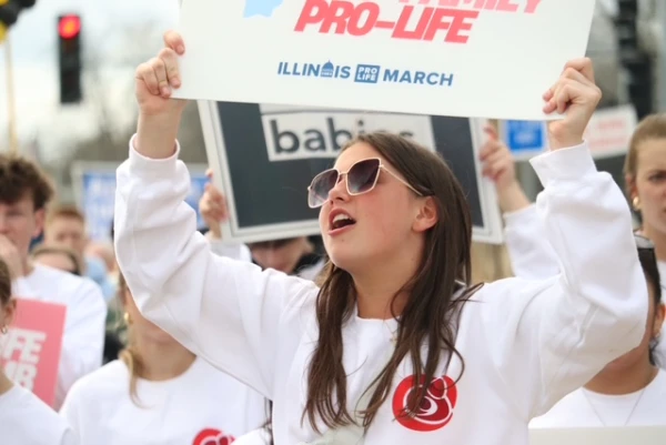 A participant demonstrates at the Illinois March for Life in Springfield on Tuesday, March 25, 2025. Credit: Diocese of Springfield