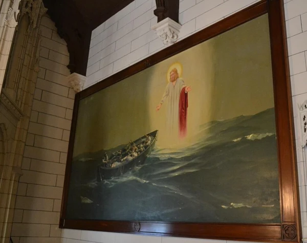 The painting “Christ on the Water” by U.S. Maritime Service Lt. Hunter Wood is displayed at the U.S. Merchant Marine Academy in Kings Point, New York. Credit: Hunter Wood, Public domain, via Wikimedia Commons