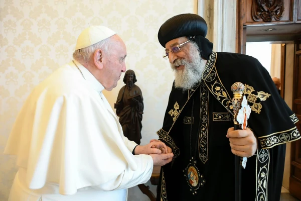 Pope Francis meets Pope Tawadros II at the Vatican. Credit: Vatican Media