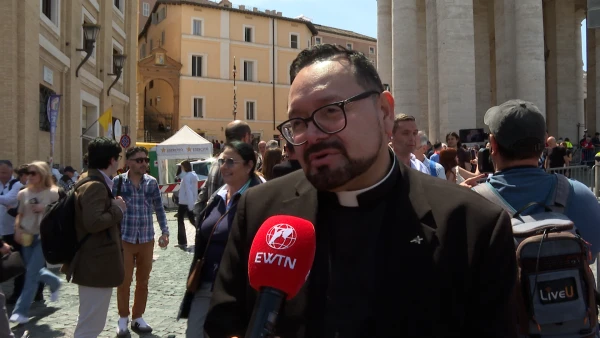 Father Fabian Marquez of the Diocese of El Paso, Texas, speaks to EWTN News at the Vatican, Wednesday, April 23, 2025. Credit: EWTN News