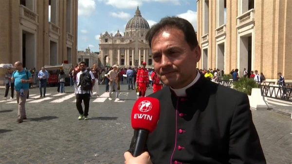 Monsignor Umberto Gonzalez, a Vatican official in the Pontifical Commission for Latin America, speaks to EWTN News at the Vatican, Wednesday, April 23, 2025. Credit: EWTN News