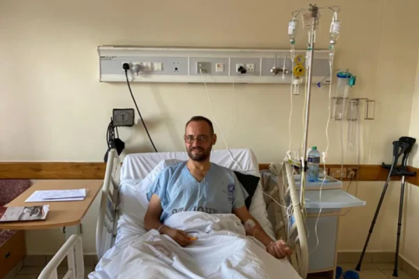 BishopChristian Carlassare of Rumbek recovers at a hospital in Nairobi, Kenya, in 2021 after being shot by two unknown assailants. Credit: ACI Africa