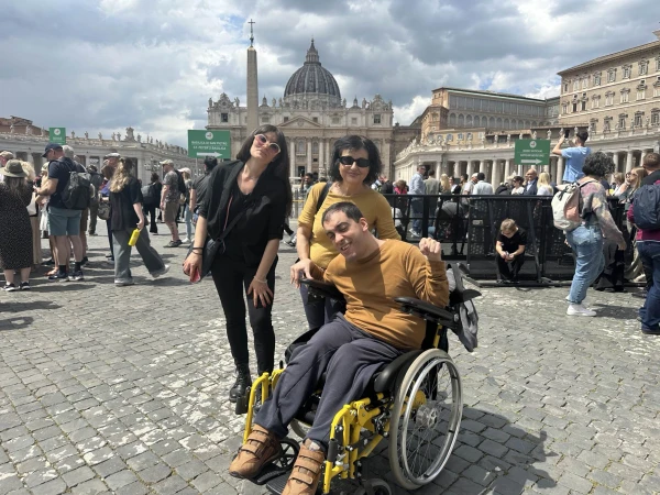 Ferrara, Italy, resident Davide Andreoli and his family visit St. Peter's Square for the Jubilee of People with Disabilities on Monday, April 28, 2025. Credit: Courtney Mares/CNA