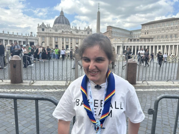 Corina Ciunae visits St. Peter's Square during the Jubilee of People with Disabilities on Monday, April 28, 2025. Credit: Courtney Mares/CNA