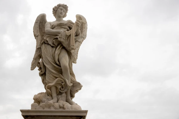 An angel bearing the scourging whips, sculpted by Lazzaro Morelli, dramatically captures the suffering of Christ's passion. Credit: Daniel Ibáñez/CNA
