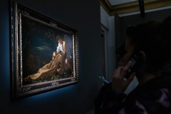 “St. Francis in Ecstasy” is the first example of the artist's religious work in Rome. Credit: Daniel Ibañez/EWTN New