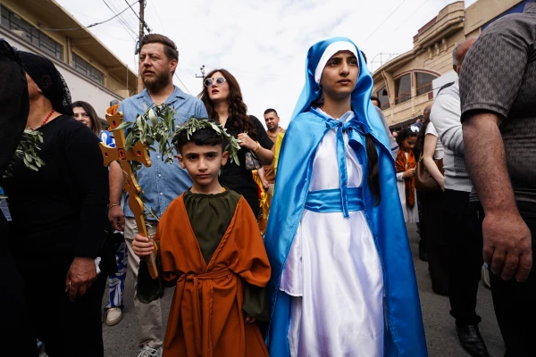 Many children take part in the Palm Sunday procession on April 13, 2025, on the streets of Qaraqosh in Iraq where thousands gathered to mark the beginning of Holy Week. Credit: Ismael Adnan/ACI MENA
