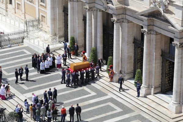 Pope Francis' coffin processes into the Basilica of St. Mary Major in Rome, Saturday, April 26, 2025. Credit: Zosia Czubak