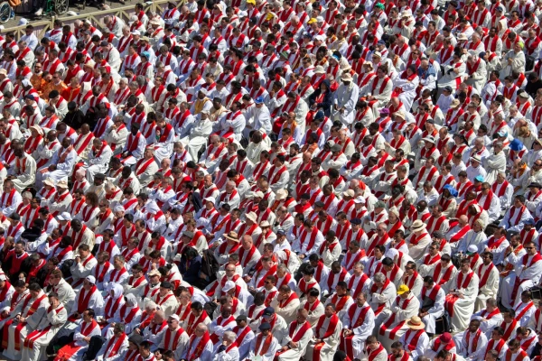 Hundreds of clergy attend the funeral of Pope Francis at St. Peter’s Square, Saturday, April 26, 2025. Credit: Bénédicte Cedergren/EWTN News