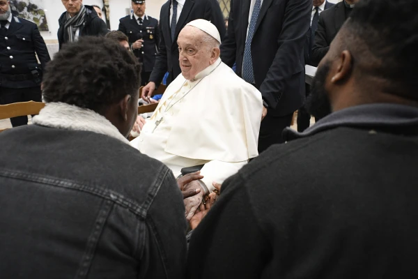 Pope Francis meets with inmates in a surprise visit to the Regina Coeli prison on Holy Thursday, April 17, 2025, in Rome. Credit: Vatican Media