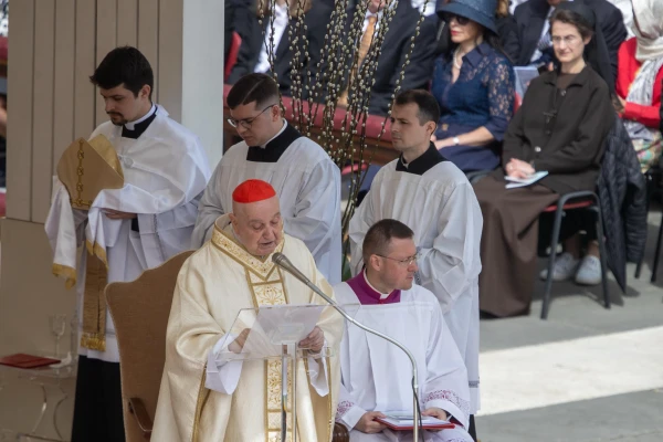 Cardinal Angelo Comastri, papal delegate, delivers the Easter Sunday homily during Mass at the Vatican on April 20, 2025. Credit: Daniel Ibáñez/CNA