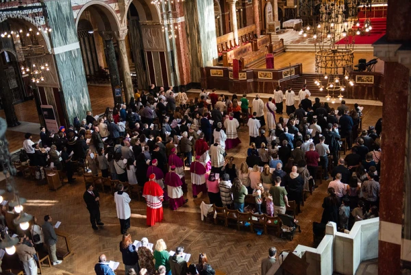 Cardinal Vincent Nichols of the Diocese of Westminster, which includes much of the capital city London, at the Rite of Election at Westminster Cathedral on March 8, 2025, welcomed over 500 to be received into the Catholic Church at Easter — the most seen since 2018. Credit: Diocese of Westminster