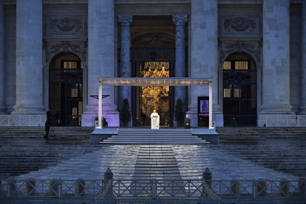 Pope Francis gives an extraordianry urbi et orbi blessing in St. Peter's Square on March 27, 2020. Credit: Vatican Media