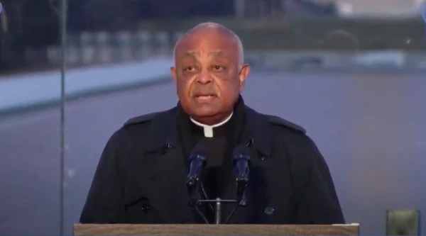 Cardinal Gregory prays in front of the Lincoln Memorial Reflecting Pool, Washington, D.C. Credit: Biden Inaugural Committee. 
