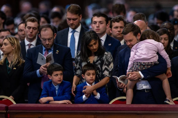 U.S. Vice President JD Vance (right) and his family attend the Vatican’s Liturgy of the Lord’s Passion in St. Peter’s Basilica on Good Friday, April 18, 2025. Credit: Daniel Ibañez/CNA