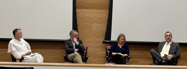 From left to right: Father Aquinas Guilbeau, O.P., CUA School of Theology dean and professor Joseph Capizzi, The Catholic Association senior fellow Ashley McGuire and Stephen White, executive director of The Catholic Project. Credit: Tessa Gervasini/CNA