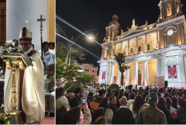 Chiclayo Bishop Edinson Farfán (left) presided over the Saturday evening celebration. Credit: Diego López Marina/EWTN News