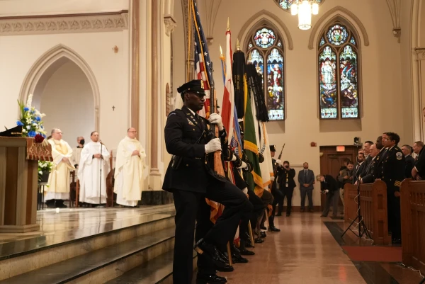 The Presentation of the Colors is performed by local, state, and federal honor and color guards at the annual Blue Mass at St. Patrick Catholic Church in Washington, D.C., on May 6, 2025. Credit: Madalaine Elhabbal/CNA