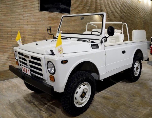 Fiat "Campagnola" popemobile, the vehicle Pope John Paul II was using when he was the target of an assassination attempt on May 13, 1981. Credit: Livioandronico2013, CC BY-SA 4.0, via Wikimedia Commons