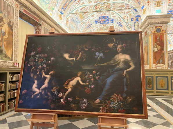 "The Triumph of Flora," a mythological allegory by Mario Nuzzi. Credit: Victoria Isabel Cardiel/EWTN News